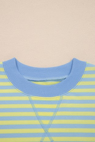 Stripe Colorblock Pullover & Shorts 2pcs Set