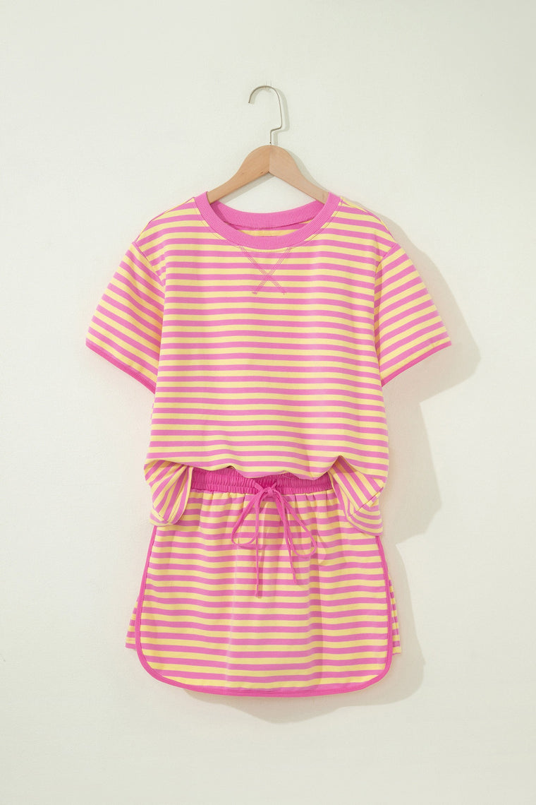 Stripe Short Sleeve Top And Skirt Set
