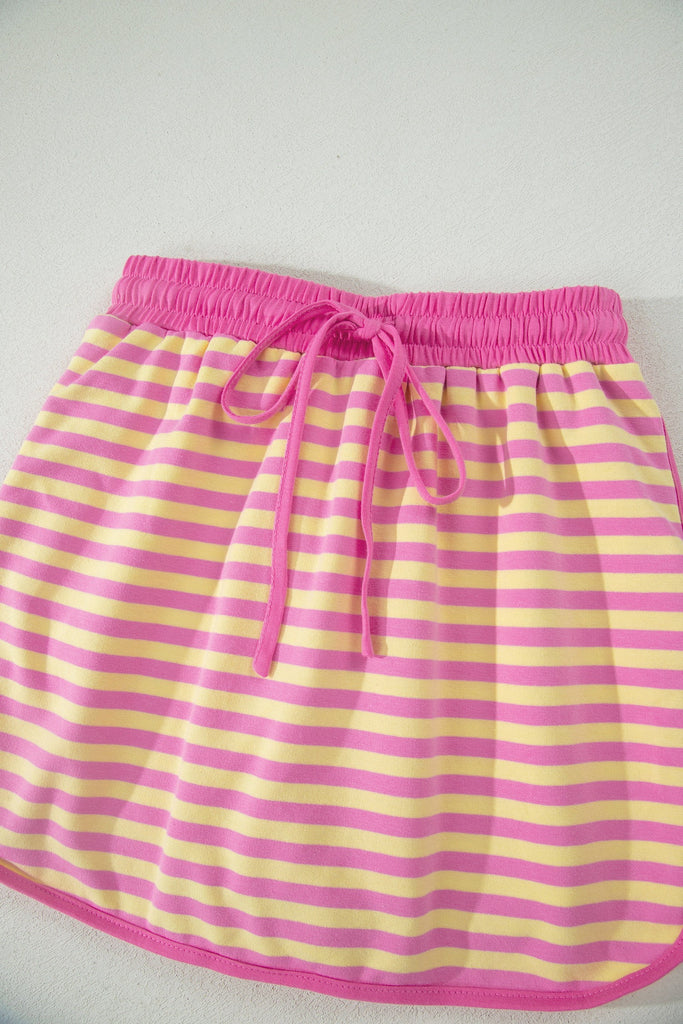 Stripe Short Sleeve Top And Skirt Set
