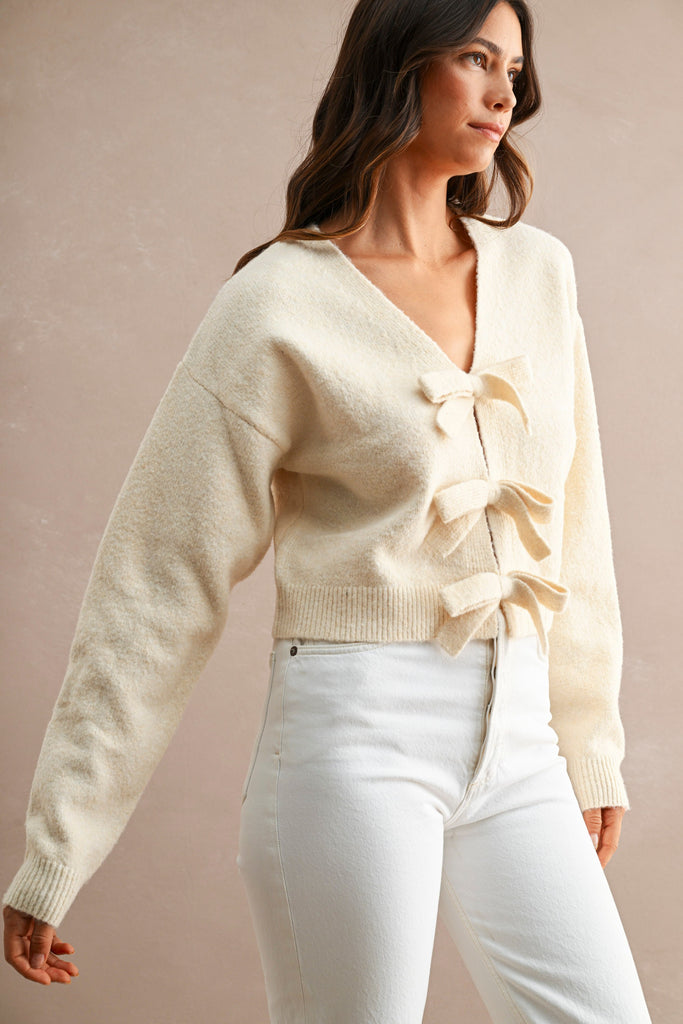 Ribbon Bow Detail Knit Sweater Top