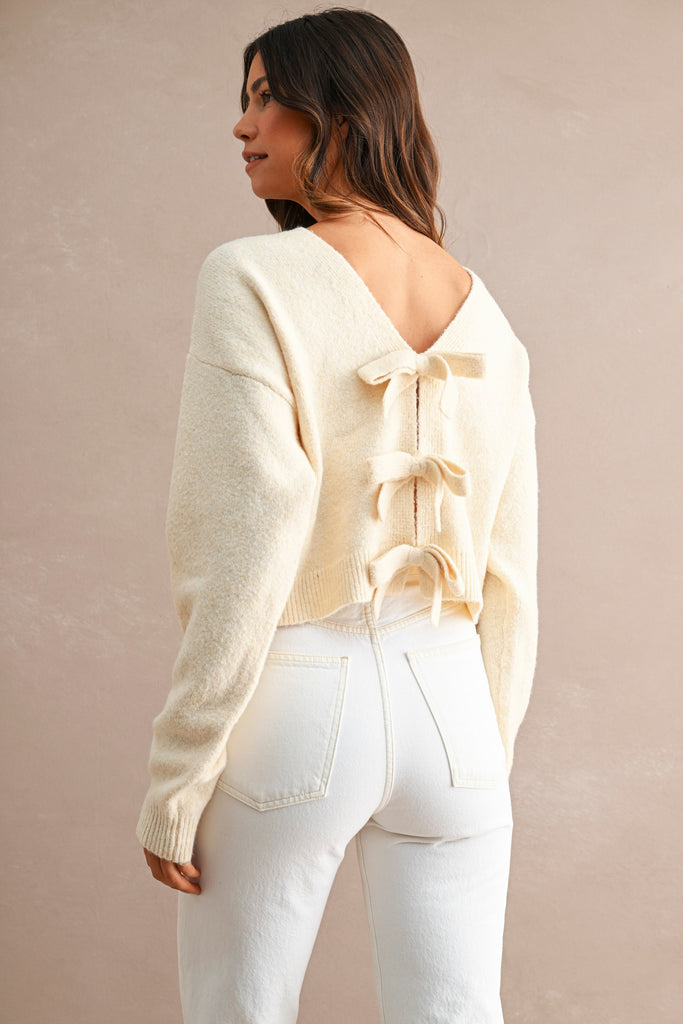 Ribbon Bow Detail Knit Sweater Top