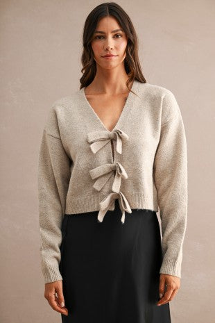Ribbon Bow Detail Knit Sweater Top