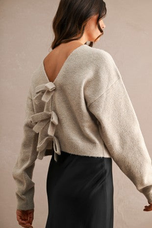 Ribbon Bow Detail Knit Sweater Top