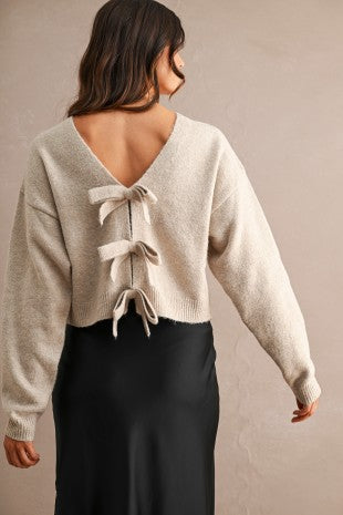 Ribbon Bow Detail Knit Sweater Top