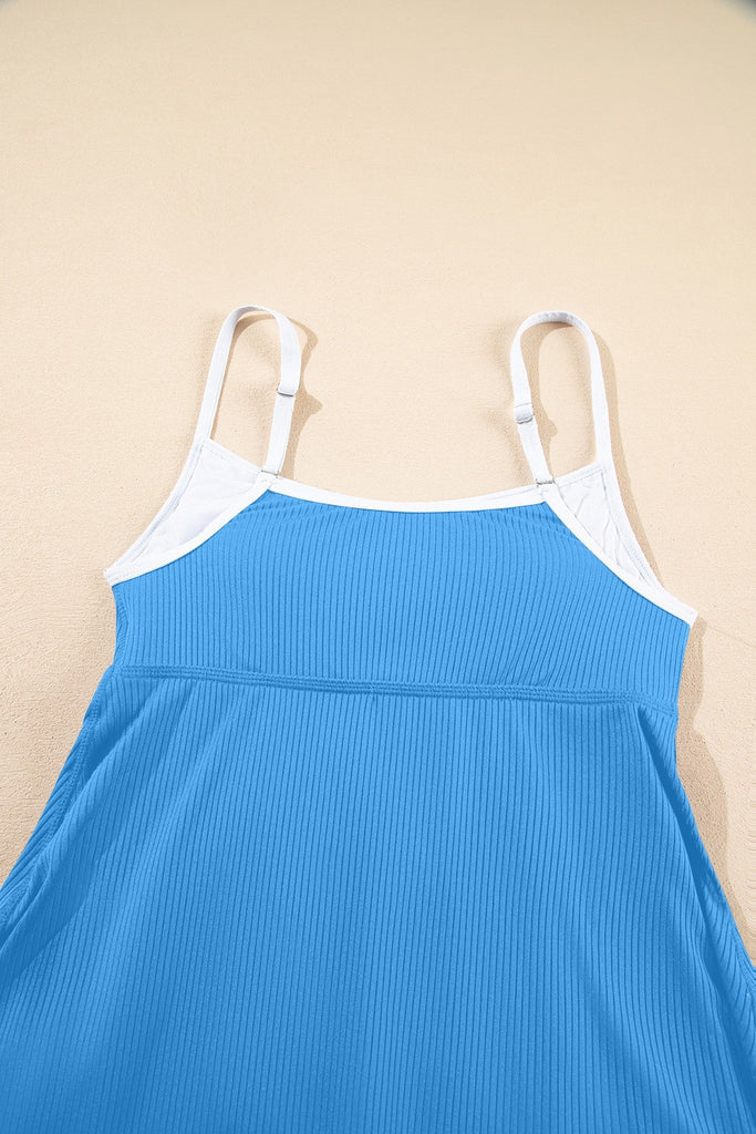 Color Block Edge Ribbed Pocketed Lined Swim Dress