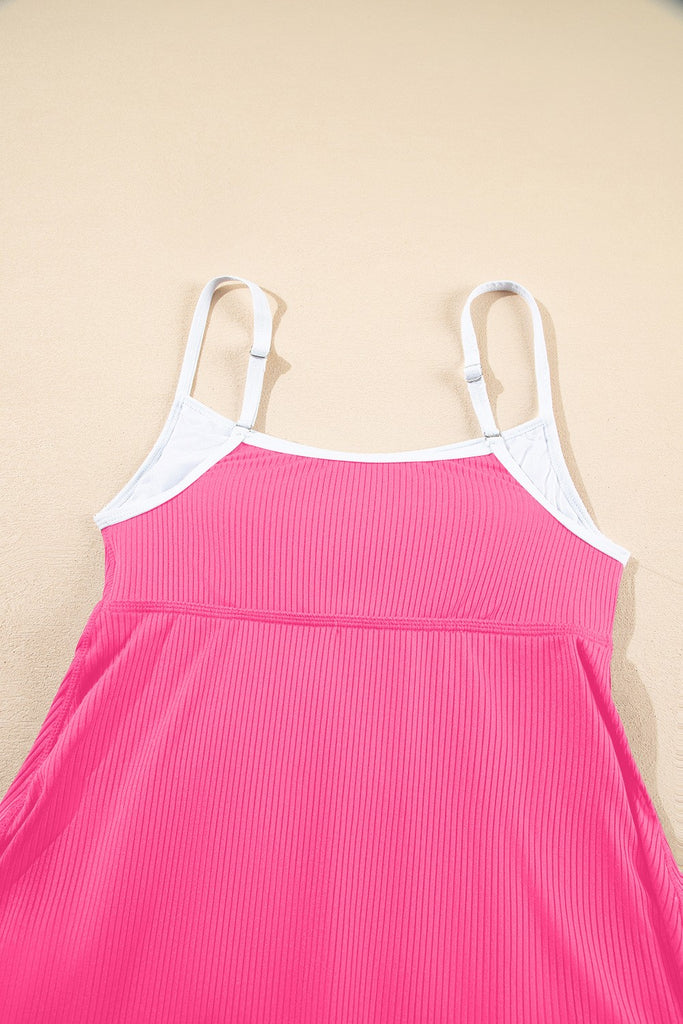 Color Block Edge Ribbed Pocketed Lined Swim Dress