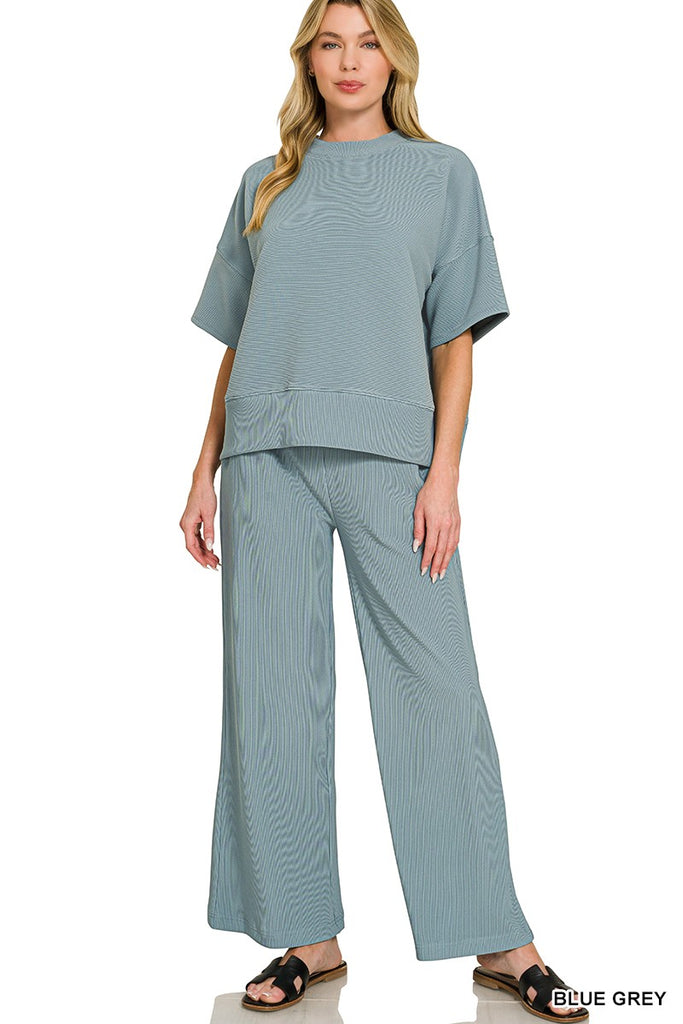Ribbed Round Neck Tee & Pants Set