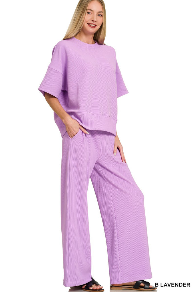 Ribbed Round Neck Tee & Pants Set