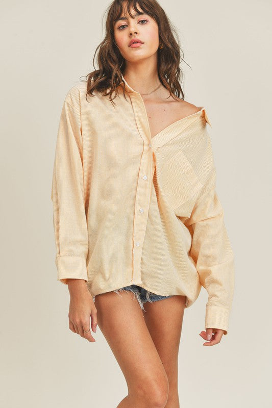OVERSIZED STRIPPED BUTTON DOWN SHIRT