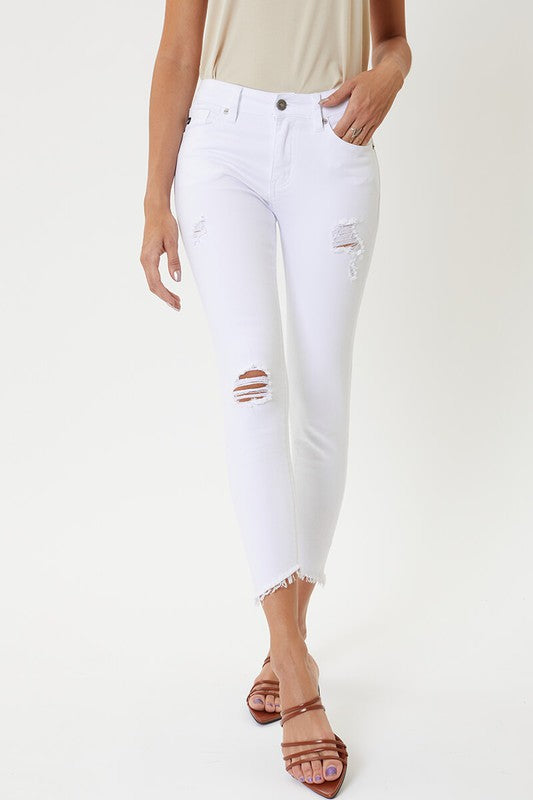 Mid Rise Distressed Ankle Skinny