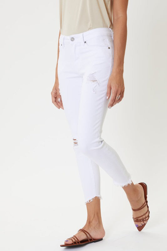 Mid Rise Distressed Ankle Skinny