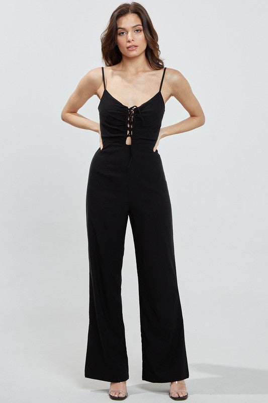 FRONT LACE UP DETAIL SLEEVELESS JUMPSUIT